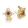 Oro Laminado Stud Earring, Gold Filled Style Teardrop Design, with Garnet and White Cubic Zirconia, Polished, Golden Finish, 02.217.0081.2 *PROMO*