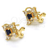 Oro Laminado Stud Earring, Gold Filled Style Teardrop Design, with Sapphire Blue and White Cubic Zirconia, Polished, Golden Finish, 02.217.0081.4 *PROMO*