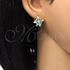 Oro Laminado Stud Earring, Gold Filled Style Teardrop Design, with Aqua Blue and White Cubic Zirconia, Polished, Golden Finish, 02.217.0081.5 *PROMO*