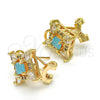Oro Laminado Stud Earring, Gold Filled Style Teardrop Design, with Aqua Blue and White Cubic Zirconia, Polished, Golden Finish, 02.217.0081.5 *PROMO*
