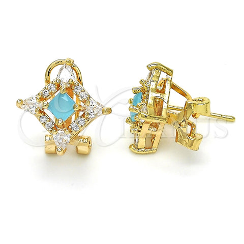Oro Laminado Stud Earring, Gold Filled Style Teardrop Design, with Aqua Blue and White Cubic Zirconia, Polished, Golden Finish, 02.217.0081.5 *PROMO*