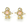 Oro Laminado Stud Earring, Gold Filled Style Teardrop Design, with Pink and White Cubic Zirconia, Polished, Golden Finish, 02.217.0081.6