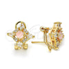 Oro Laminado Stud Earring, Gold Filled Style Teardrop Design, with Pink and White Cubic Zirconia, Polished, Golden Finish, 02.217.0081.6