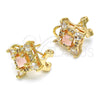 Oro Laminado Stud Earring, Gold Filled Style Teardrop Design, with Pink and White Cubic Zirconia, Polished, Golden Finish, 02.217.0081.6