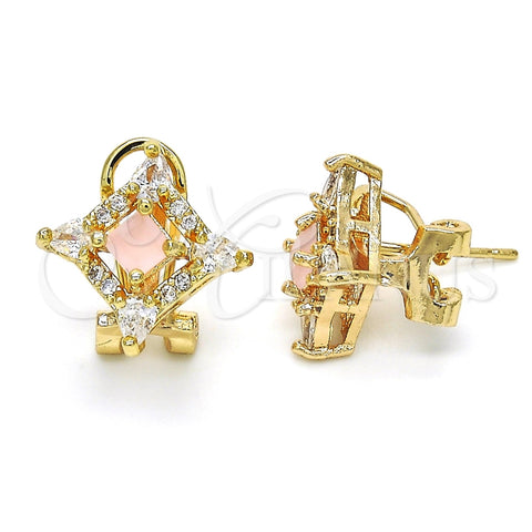 Oro Laminado Stud Earring, Gold Filled Style Teardrop Design, with Pink and White Cubic Zirconia, Polished, Golden Finish, 02.217.0081.6