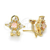 Oro Laminado Stud Earring, Gold Filled Style Teardrop Design, with Pink and White Cubic Zirconia, Polished, Golden Finish, 02.217.0081.6