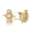 Oro Laminado Stud Earring, Gold Filled Style Teardrop Design, with Pink and White Cubic Zirconia, Polished, Golden Finish, 02.217.0081.6