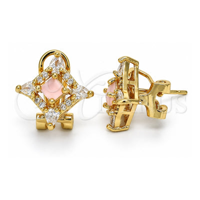 Oro Laminado Stud Earring, Gold Filled Style Teardrop Design, with Pink and White Cubic Zirconia, Polished, Golden Finish, 02.217.0081.6