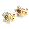 Oro Laminado Stud Earring, Gold Filled Style Star Design, with Garnet and White Cubic Zirconia, Polished, Golden Finish, 02.217.0082.2 *PROMO*
