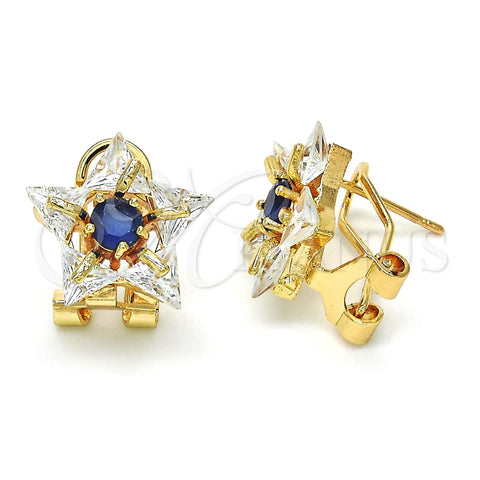 Oro Laminado Stud Earring, Gold Filled Style Star Design, with Sapphire Blue and White Cubic Zirconia, Polished, Golden Finish, 02.217.0082.4 *PROMO*