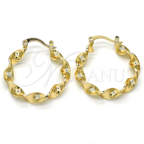 Gold Filled Hoop Earrings — Medium Hoop Twist Design Polished 02. — main product view — SKU 118621 | Oro Laminado aretes de aro — Medium Hoop Twist diseño pulido 02. — SKU 118621