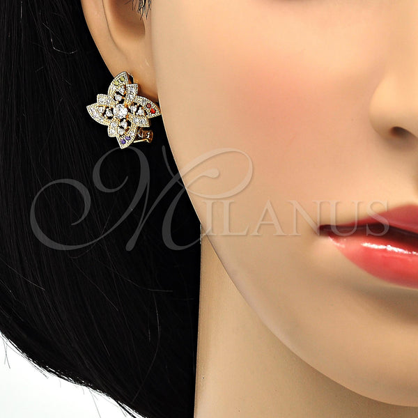 Gold Filled Ring — Stud Earring Flower Design with Multicolor Cubic Zirconia — alternate product view — SKU 118641 | Oro Laminado anillo — Stud Earring flor diseño with Multicolor Cubic Zirconia — SKU 118641