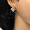 Oro Laminado Stud Earring, Gold Filled Style Flower Design, with Multicolor Cubic Zirconia, Polished, Golden for wholesale, additional product view 3