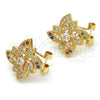 Oro Laminado Stud Earring, Gold Filled Style Flower Design, with Multicolor Cubic Zirconia, Polished, Golden Finish, 02.217.0087 *PROMO*