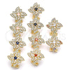 Oro Laminado Stud Earring, Gold Filled Style Flower Design, with Multicolor Cubic Zirconia, Polished, Golden for wholesale, additional product view 7