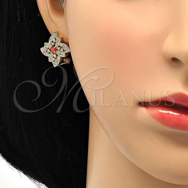 Gold Filled Ring — Stud Earring Flower Design with Garnet and White — alternate product view — SKU 118642 | Oro Laminado anillo — Stud Earring flor diseño with Garnet and blanco — SKU 118642