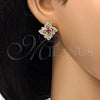 Oro Laminado Stud Earring, Gold Filled Style Flower Design, with Garnet and White Cubic Zirconia, Polished, Golden Finish, 02.217.0087.1 *PROMO*