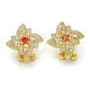 Oro Laminado Stud Earring, Gold Filled Style Flower Design, with Garnet and White Cubic Zirconia, Polished, Golden Finish, 02.217.0087.1 *PROMO*