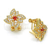 Oro Laminado Stud Earring, Gold Filled Style Flower Design, with Garnet and White Cubic Zirconia, Polished, Golden Finish, 02.217.0087.1 *PROMO*