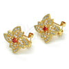 Oro Laminado Stud Earring, Gold Filled Style Flower Design, with Garnet and White Cubic Zirconia, Polished, Golden Finish, 02.217.0087.1 *PROMO*