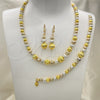 Oro Laminado Necklace, Bracelet and Earring, Gold Filled Style Diamond Cutting Finish, Tricolor, 06.170.0006