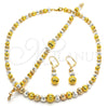 Oro Laminado Necklace, Bracelet and Earring, Gold Filled Style Diamond Cutting Finish, Tricolor, 06.170.0006