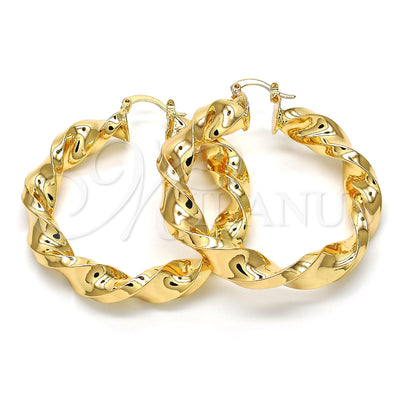 Oro Laminado Large Hoop, Gold Filled Style Twist and Hollow Design, Polished, Golden Finish, 02.170.0218.50