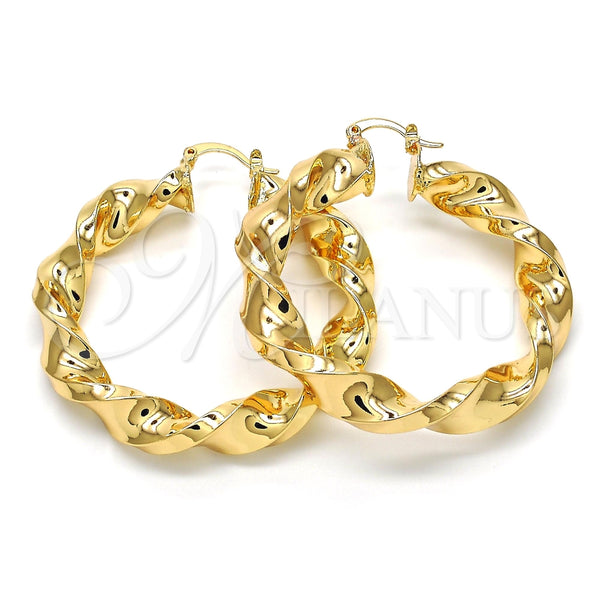 Oro Laminado Large Hoop, Gold Filled Style Twist and Hollow Design, Polished, Golden Finish, 02.170.0218.50