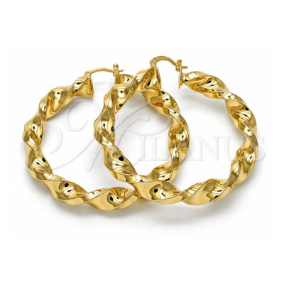 Oro Laminado Large Hoop, Gold Filled Style Twist and Hollow Design, Polished, Golden Finish, 02.170.0218.60