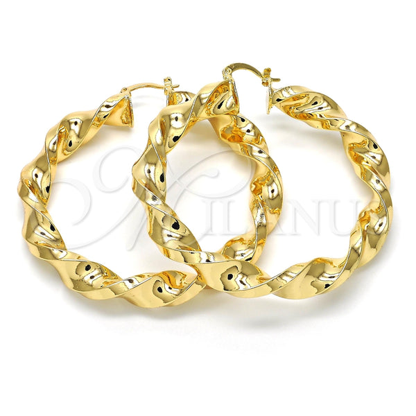 Oro Laminado Large Hoop, Gold Filled Style Twist and Hollow Design, Polished, Golden Finish, 02.170.0218.60