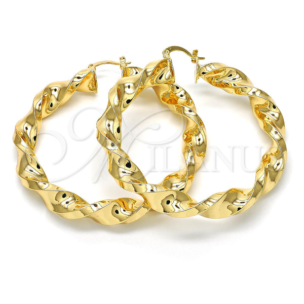 Oro Laminado Large Hoop, Gold Filled Style Twist and Hollow Design, Polished, Golden Finish, 02.170.0218.60