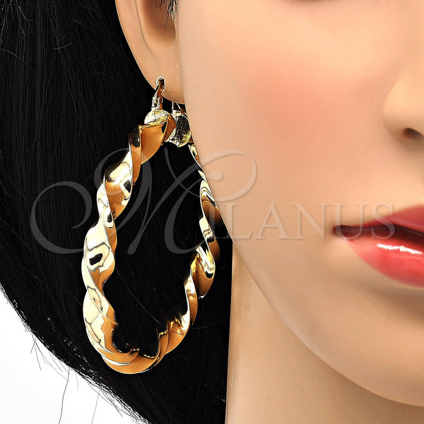 Gold Filled Hoop Earrings — Extra Large Hoop Twist and Hollow Design Polished — alternate product view — SKU 118656 | Oro Laminado aretes de aro — Extra Large Hoop Twist and Hollow diseño pulido — SKU 118656
