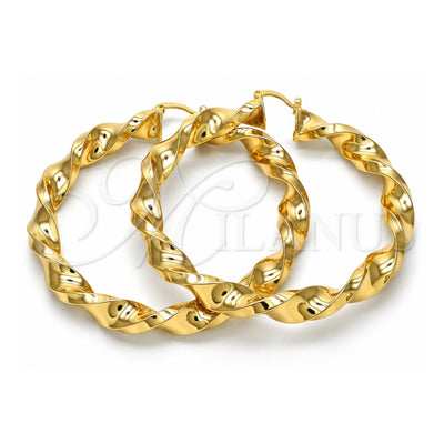 Oro Laminado Extra Large Hoop, Gold Filled Style Twist and Hollow Design, Polished, Golden Finish, 02.170.0218.70
