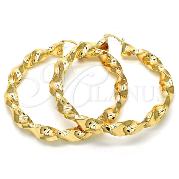 Gold Filled Hoop Earrings — Extra Large Hoop Twist and Hollow Design Polished — main product view — SKU 118656 | Oro Laminado aretes de aro — Extra Large Hoop Twist and Hollow diseño pulido — SKU 118656