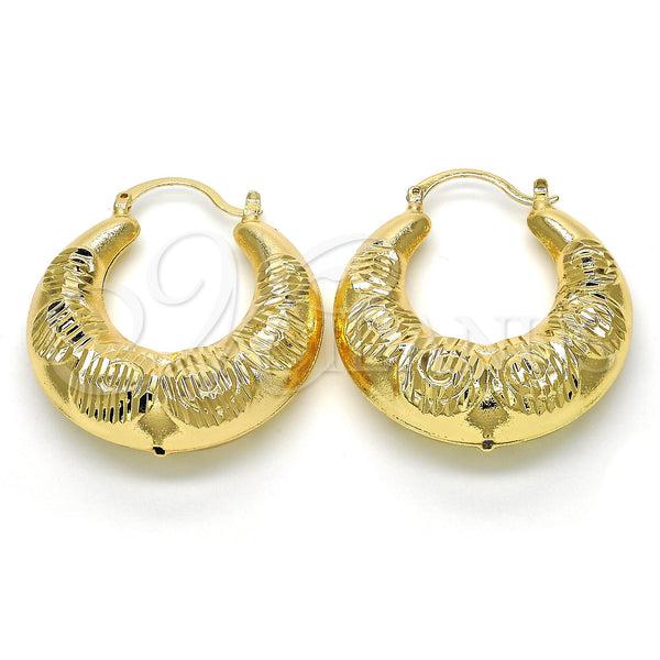 Gold Filled Hoop Earrings — Medium Hoop Spiral and Hollow Design Diamond Cutting — main product view — SKU 118665 | Oro Laminado aretes de aro — Medium Hoop Spiral and Hollow diseño Diamond Cutting — SKU 118665