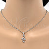 Rhodium Gold Filled Earring and Pendant Adult Set, Flower and Leaf Design, with White Micro Pave, Polished, Rhodium Finish, 10.156.0124