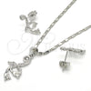 Rhodium Gold Filled Earring and Pendant Adult Set, Flower and Leaf Design, with White Micro Pave, Polished, Rhodium Finish, 10.156.0124