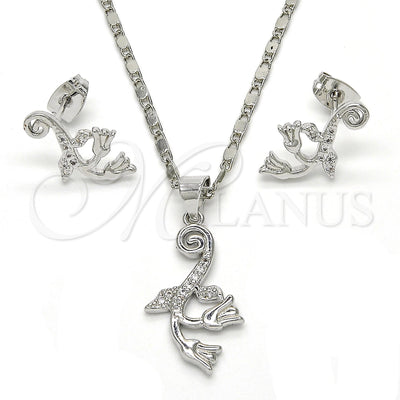 Juego de Aretes y Dije 10.156.0124 de Oro Laminado Blanco por Mayoreo, vista principal del producto