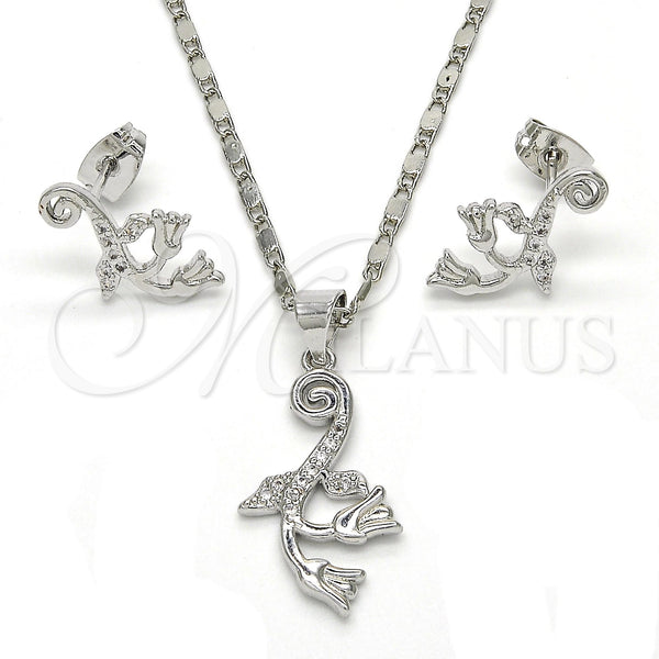 White Gold Filled Ring — Earring and Pendant Adult Set Flower and Leaf — main product view — SKU 118673 | Oro Laminado Blanco anillo — Earring and Pendant Adult Set flor and Leaf — SKU 118673