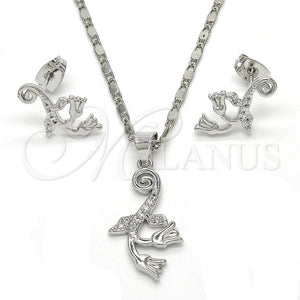 White Gold Filled Ring — Earring and Pendant Adult Set Flower and Leaf — main product view — SKU 118673 | Oro Laminado Blanco anillo — Earring and Pendant Adult Set flor and Leaf — SKU 118673
