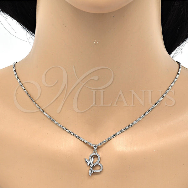 White Gold Filled Necklace — Pendant Necklace Butterfly Design with White Micro Pave — alternate product view — SKU 118692 | Oro Laminado Blanco collar — Pendant Necklace Butterfly diseño with blanco Micro Pave — SKU 118692