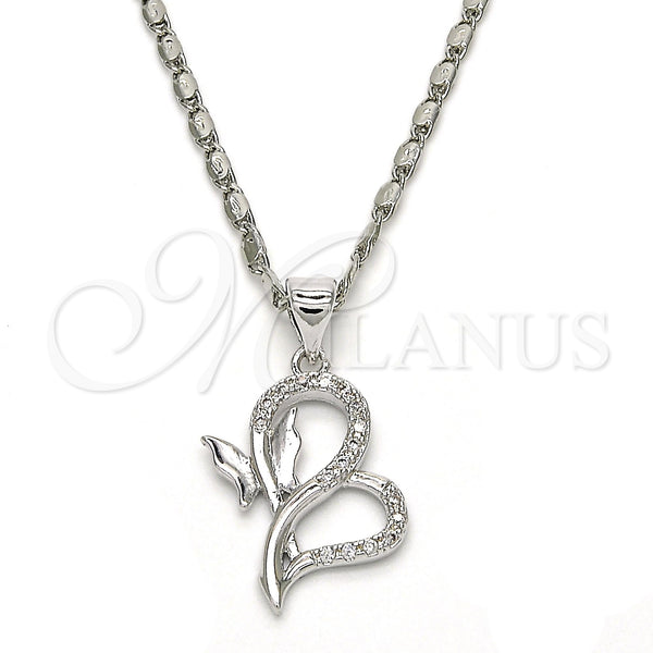 Rhodium Plated Pendant Necklace, Butterfly Design, with White Micro Pave, Polished, Rhodium Finish, 04.156.0107.18 (02 MM Thickness, 18 Inches Length)