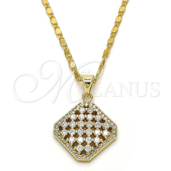 Oro Laminado Pendant Necklace, Gold Filled Style with White Cubic Zirconia, Polished, Golden Finish, 04.94.0008.18 (02 MM Thickness, 18 Inches Length)