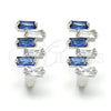 Rhodium Gold Filled Huggie Hoop, Baguette Design, with Sapphire Blue and White Cubic Zirconia, Polished, Rhodium Finish, 02.237.0021.5.15