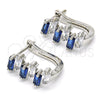 Rhodium Gold Filled Huggie Hoop, Baguette Design, with Sapphire Blue and White Cubic Zirconia, Polished, Rhodium Finish, 02.237.0021.5.15