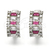 Rhodium Gold Filled Huggie Hoop, Baguette Design, with Ruby and White Cubic Zirconia, Polished, Rhodium Finish, 02.267.0006.6.20