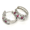 Rhodium Gold Filled Huggie Hoop, Baguette Design, with Ruby and White Cubic Zirconia, Polished, Rhodium Finish, 02.267.0006.6.20