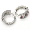 Rhodium Gold Filled Huggie Hoop, Baguette Design, with Ruby and White Cubic Zirconia, Polished, Rhodium Finish, 02.267.0006.6.20
