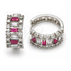 White Gold Filled Huggie Hoop, Baguette Design, with Ruby and White Cubic Zirconia, Polished, Rhodium Finish, 02.267.0006.6.20