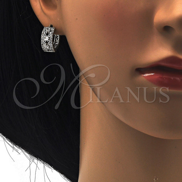 White Gold Filled Hoop Earrings — Huggie Hoop with White Cubic Zirconia Polished 02. — alternate product view — SKU 118765 | Oro Laminado Blanco aretes de aro — Huggie Hoop with blanco Cubic Zirconia pulido 02. — SKU 118765